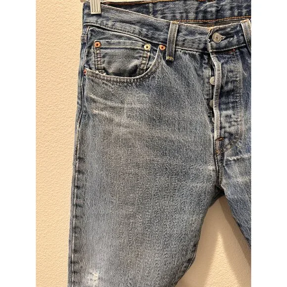 Vintage Levis 501 Blue Solid High Rise Straight Leg Jeans Size Waist 32 - Picture 3 of 10